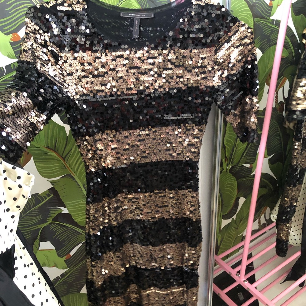 BCBG beautiful gold and black sequin dress